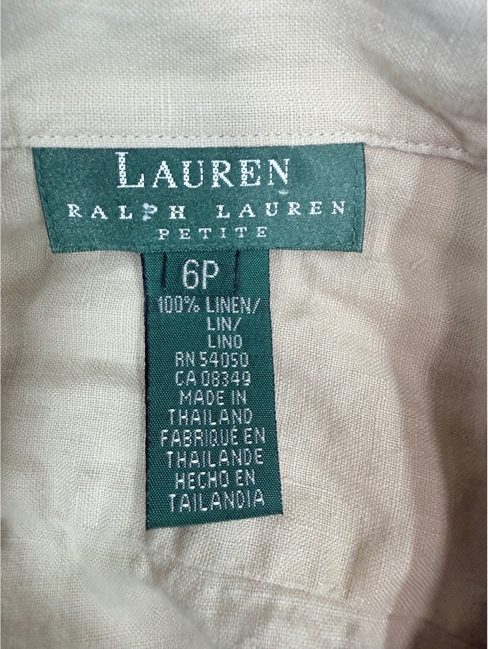 Lauren Ralph Lauren Petite 6P Beige 100% Linen Button-Up Shirt